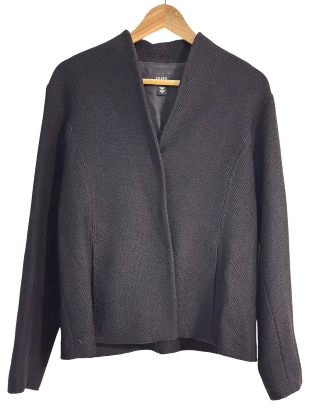 Eileen Fisher Womens Black  Textured Wool Blend Jacket Blazer SIZE Medium